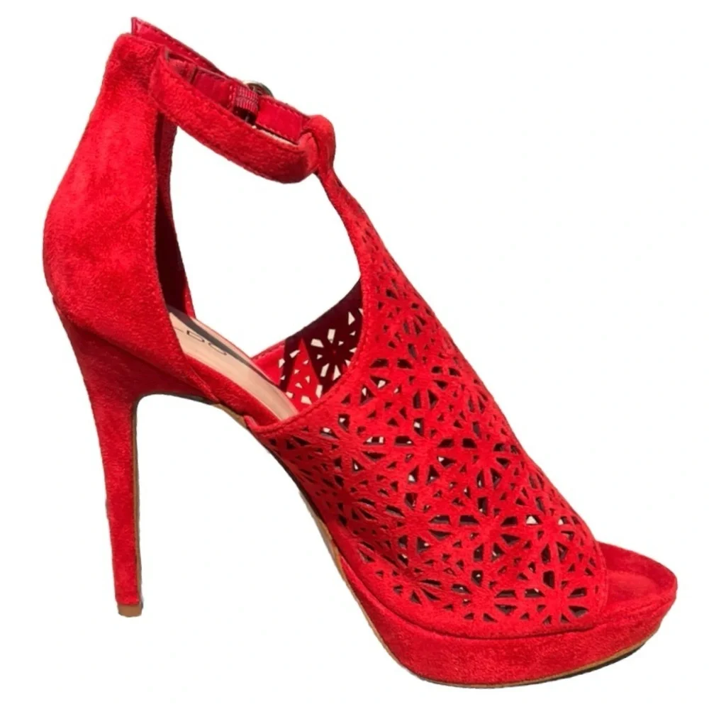 Aldo Suede Vizzola Vibrant Red Cutout Heels EUC 10